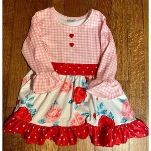Baby Dress Size 12-18 Months Ruffles and Floral Print Valentines Day